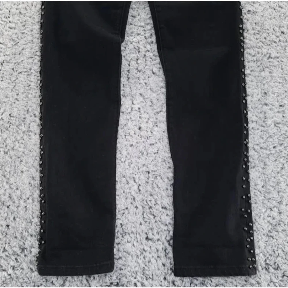 PISTOLA Beaded Charlie Straight Crop Sz 28 High Rise Black Studded Stretch Jeans - Picture 6 of 7
